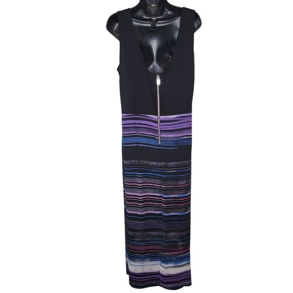 Vince Camuto Rich Black Chiffon Overlay Sweep Stripe Maxi Dress 1X - Picture 3 of 8